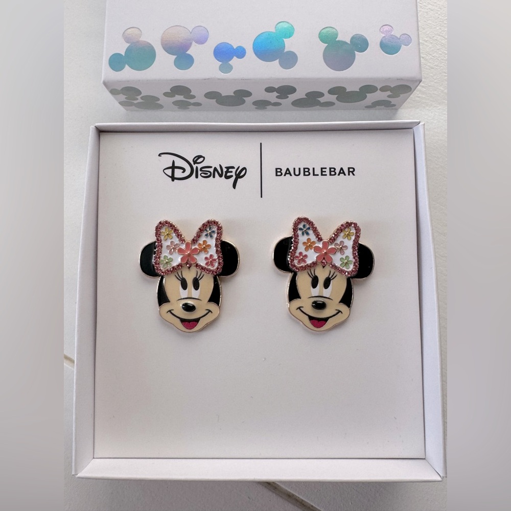 Disney BaubleBar Minnie Mouse Earrings with Multi Color Floral Print Bows